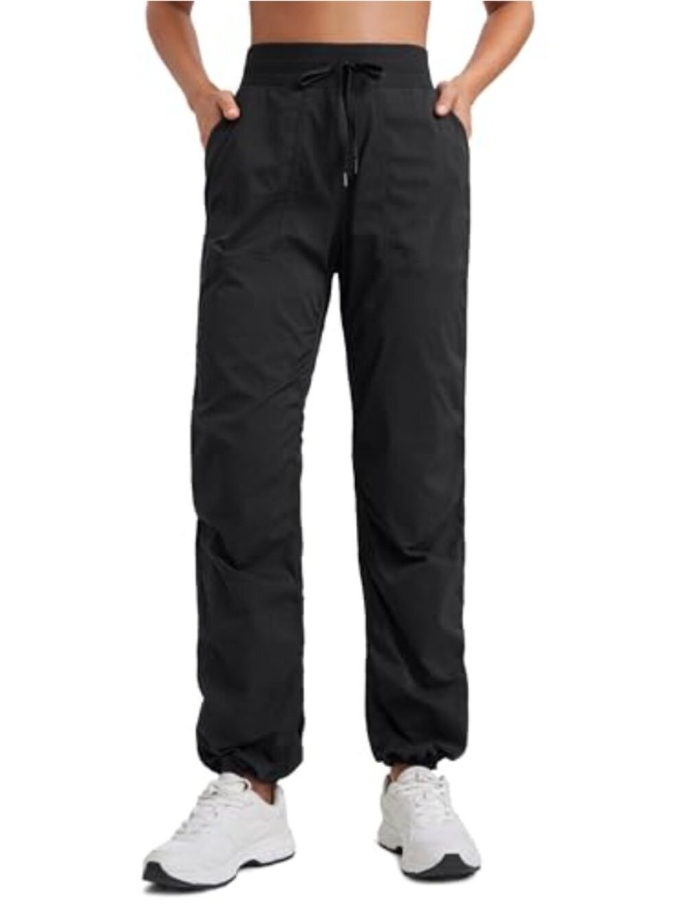 Lightweight Straight Leg Jogger Pants Mid Rise Drawstring Waist Yoga